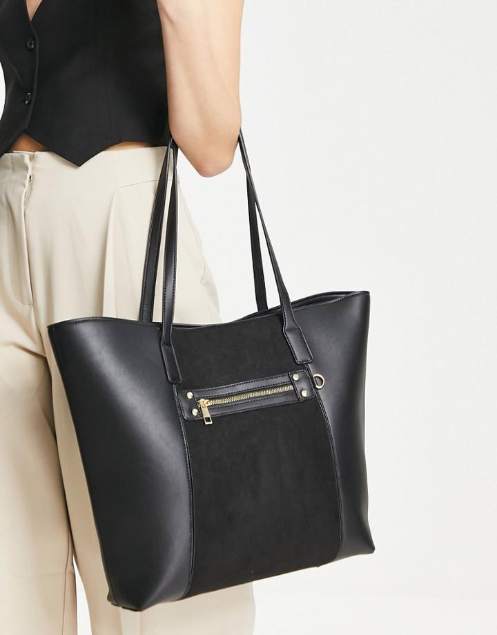 Asos Design Tote With Zip Panel In Black