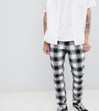 Asos Design Tall Tapered Trousers In Monochrome Flannel Check - Black