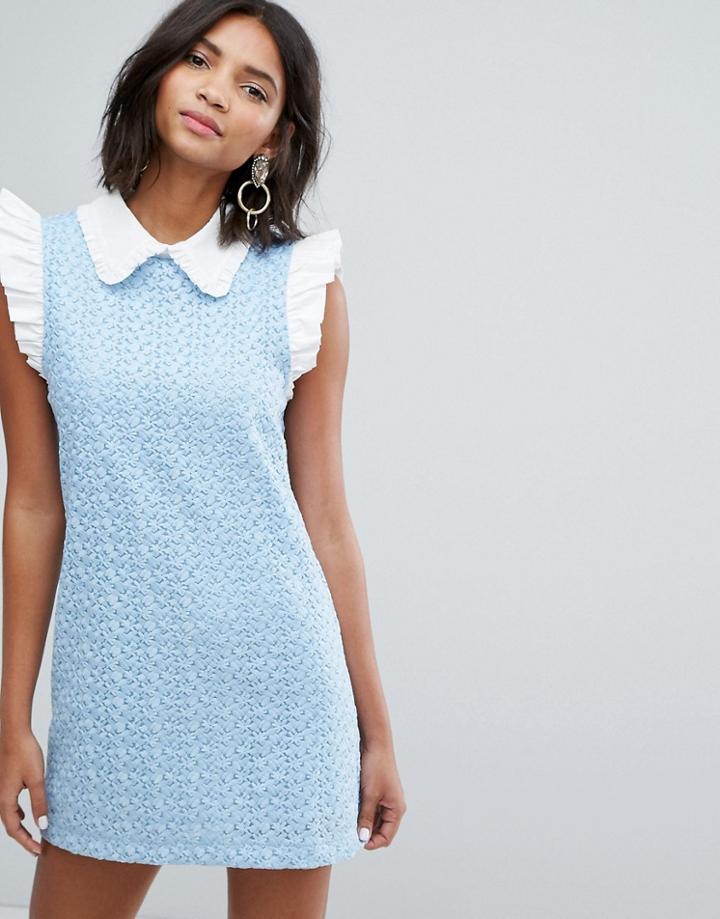 Sister Jane Mini Dress With Collar In Lace - Blue