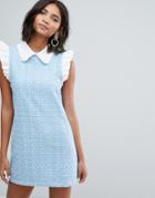 Sister Jane Mini Dress With Collar In Lace - Blue