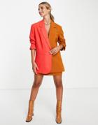 French Connection Bilania Color Block Tailored Jacket In Red And Ginger - Part Of A Set-multi