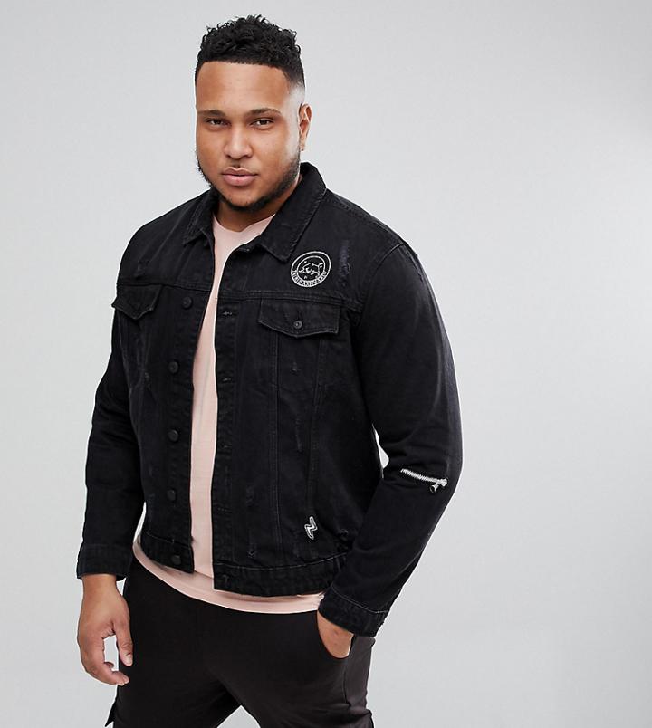 Only & Sons Plus Denim Jacket With Badge Details - Black