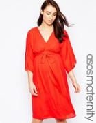 Asos Maternity Deep Plunge Kimono Midi Dress - Red