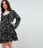 Brave Soul Plus Floral Skater Dress - Black