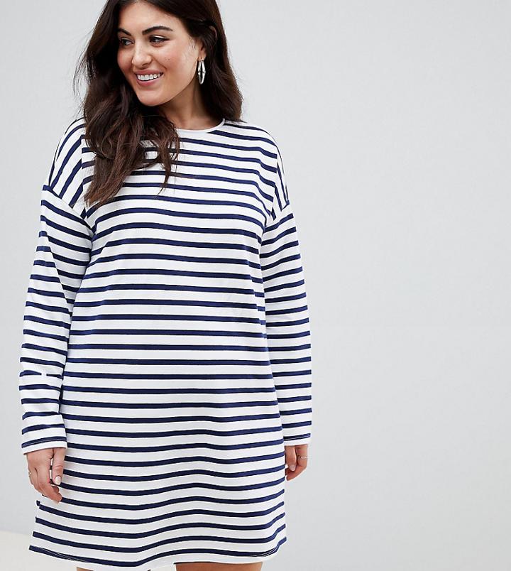 Asos Design Curve Sweat Dress In Stripe With Long Sleeves - Multi