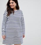 Asos Design Curve Sweat Dress In Stripe With Long Sleeves - Multi