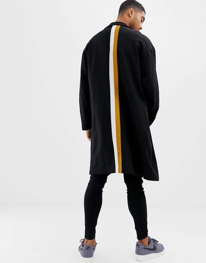 Asos Design Extreme Oversized Duster Jacket In Black With Back Stripes - Black
