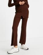 Asos Design Knitted Rib Flare Pants In Brown - Part Of A Set