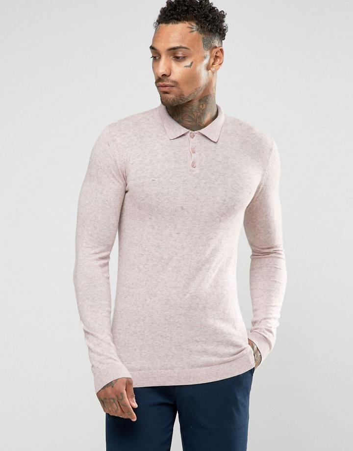 Asos Muscle Fit Knitted Polo In Pink Slub Cotton - Pink