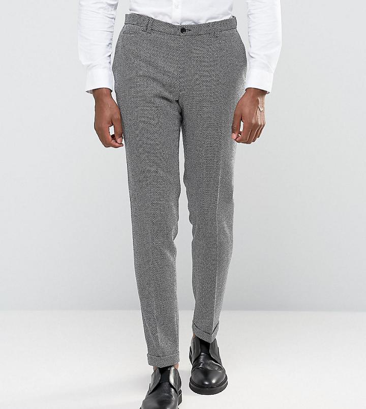 Noak Skinny Suit Pants With Turn Up In Monochrome Texture - Black