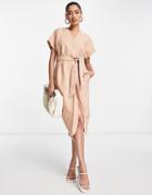 Closet London Kimono Wrap Dress In Mocha-brown