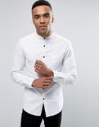 Asos Skinny Twill Shirt With Grandad Collar In White - White