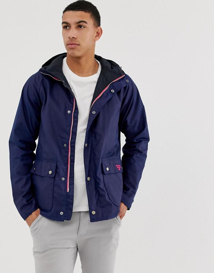 Barbour Beacon Pass Wax Jacket With Hood In Navy