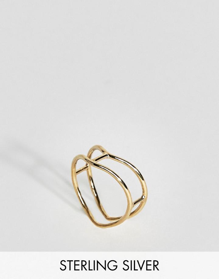 Asos Gold Plated Sterling Silver Double Bar Ring - Gold