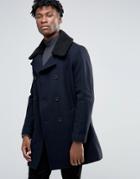 Selected Homme Smart Coat With Fleece Collar - Navy
