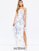 True Violet Bandeau Peplum Maxi Dress With Split In Print - Multi Floral Print