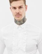 Asos Design Skinny Fit Ruffle Front Shirt In White - White