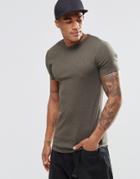 Asos Extreme Muscle Longline T-shirt In Rib With Curved Hem In Khaki Marl - Comrade Khaki Marl