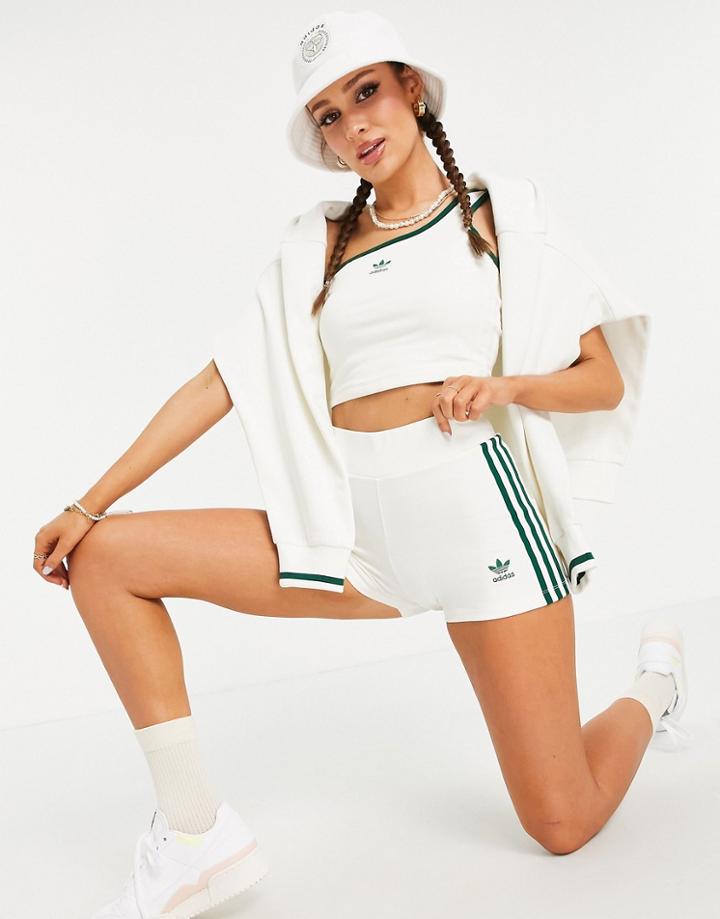 Adidas Originals 'tennis Luxe' Logo Three Stripe Booty Shorts In Off White