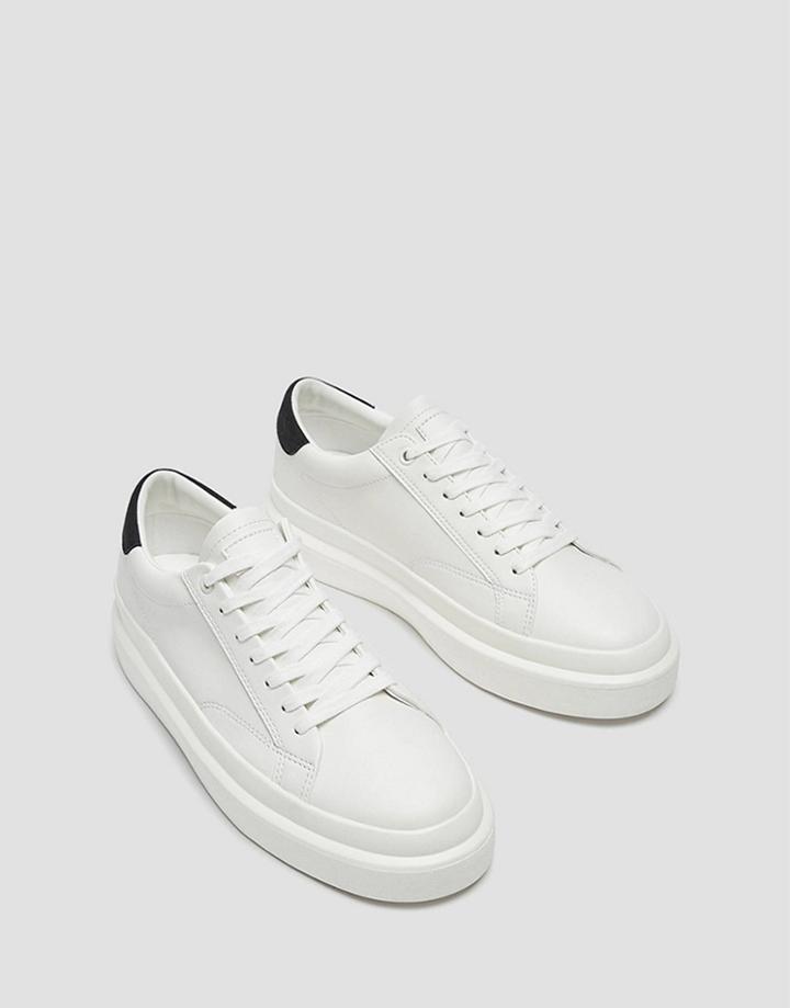 Pull & Bear Chunky Sneakers With Black Back Tab In White