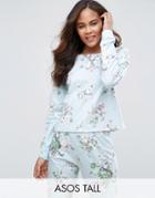 Asos Tall Lounge Pretty Floral Off Shoulder Sweat Top - Multi