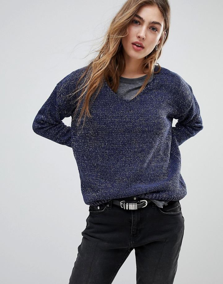 Blend She Marlene Metallic Yarn Knit Sweater - Blue