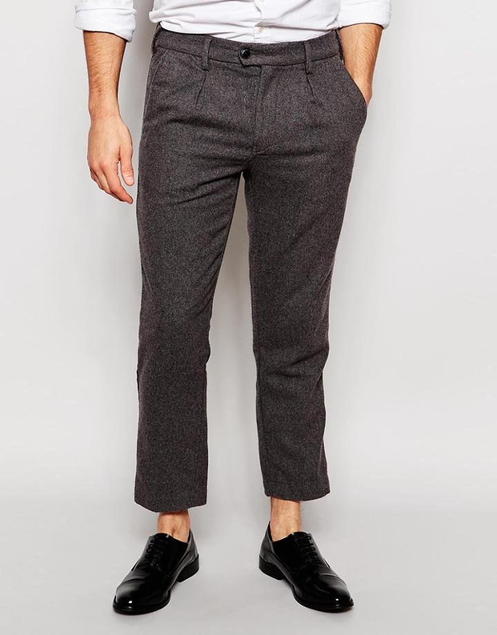 Adpt Wool Casual Pants In Slim Fit - Light Gray