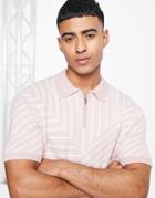 River Island Short Sleeve Blocked Stripe Polo Shirt In Pink