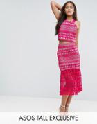 Asos Tall Premium Occasion Lace Pep Hem Midi Skirt Co-ord - Pink