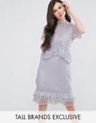 Y.a.s Studio Tall Bertha Allover Premium Lace Ruffle Midi Dress - Purple