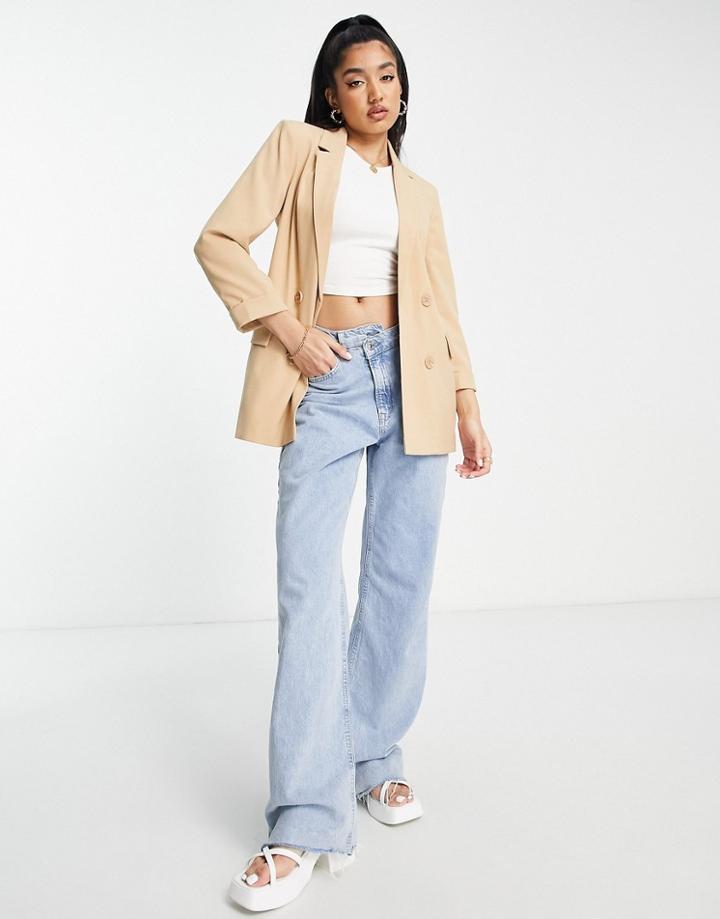 Stradivarius Double Breasted Blazer In Camel-neutral