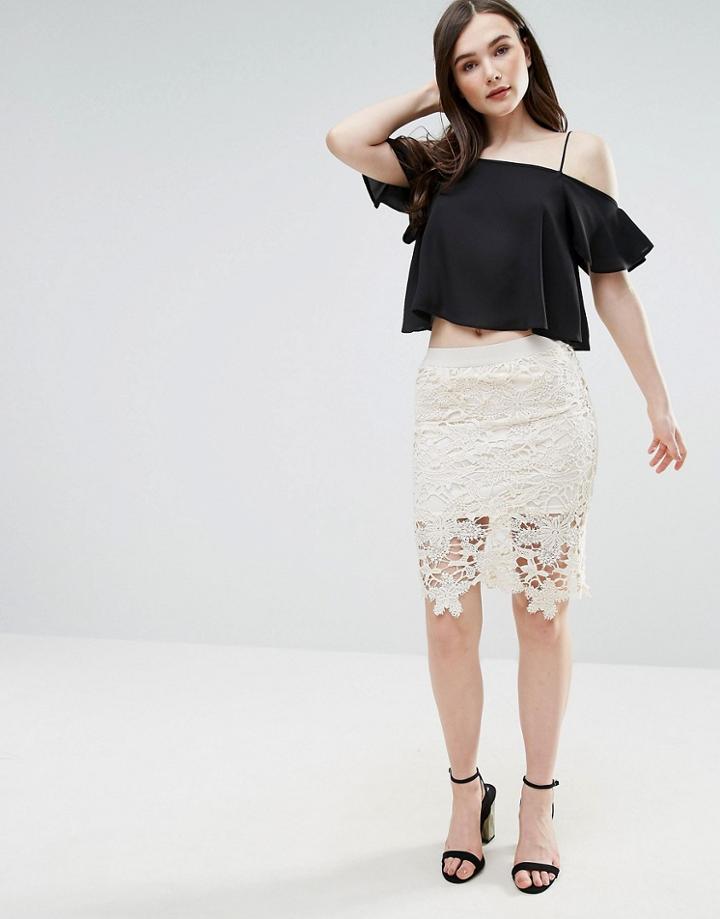 Pussycat London Lace Pencil Skirt - Cream