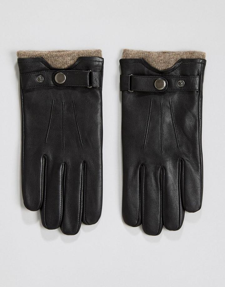 Peter Werth Leather Gloves With Wool Cuff - Black