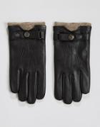 Peter Werth Leather Gloves With Wool Cuff - Black