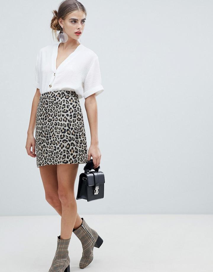 New Look Skirt In Leopard - Brown
