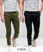 Asos 2 Pack Skinny Chinos In Black & Khaki Save - Multi