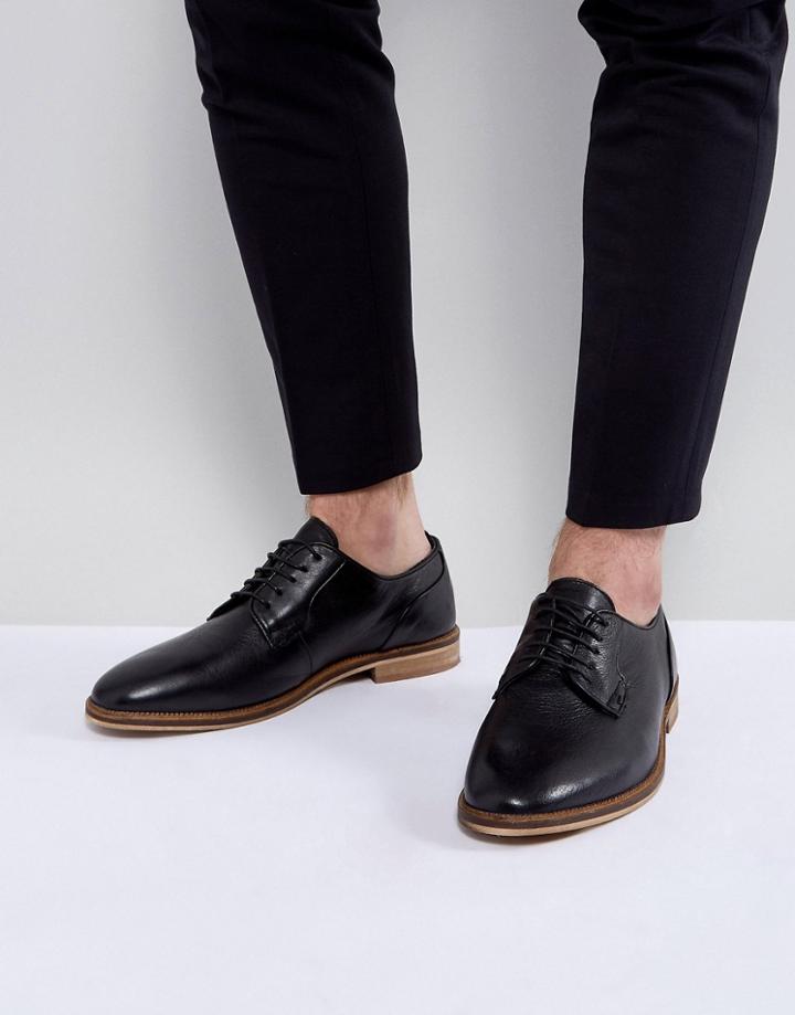 Asos Lace Up Derby Shoes In Black Leather With Natural Sole - Black