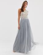 Asos Design Embellished Top One Shoulder Maxi Dress-blue