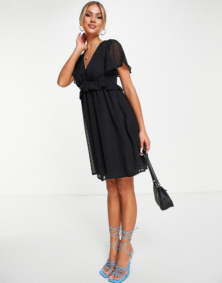 Na-kd Textured Mesh Short Sleeve Dress In Black