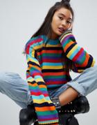 The Ragged Priest Oversized Knitted Sweater In Rainbow Stripe - Multi