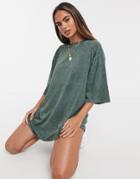 Asos Design Super Oversized T-shirt With Stitch Detail In Washed Teal-green
