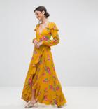 Asos Tall Long Sleeve Wrap Maxi Tea Dress In Bold Floral - Multi