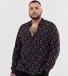 Asos Design Plus Regular Fit Deep Revere Polka Dot Shirt-black