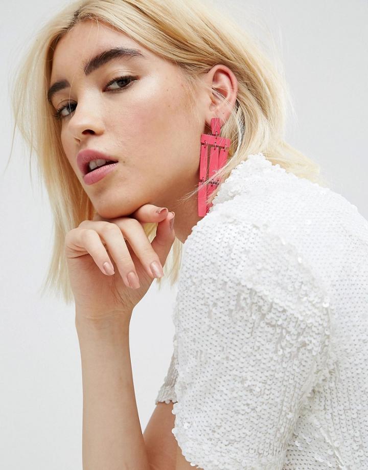 Asos Color Pop Metal Drop Earrings - Pink