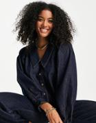 Envii Denim Shirt With Collar Detail In Dark Blue Rinse-blues