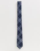 Asos Design Slim Textured Tie In Blue & Gray Check - Multi
