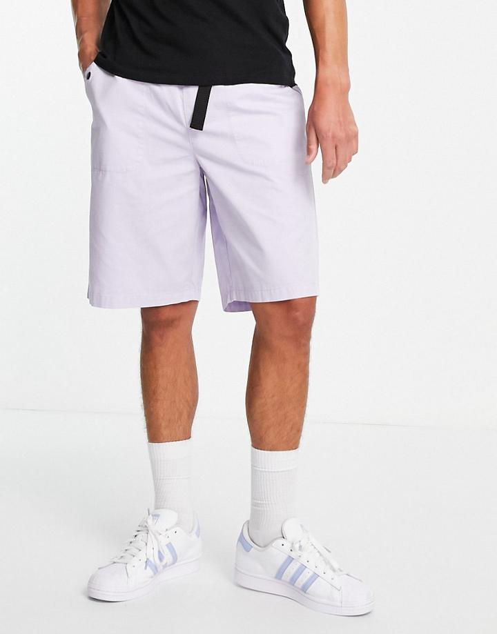 Topman Longline Belted Shorts In Lilac-purple