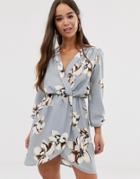 Love Wrap Over Floral Dress In Gray - Gray