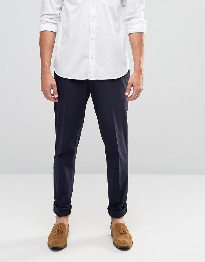 Asos Skinny Smart Pants In Seersucker In Navy - Navy