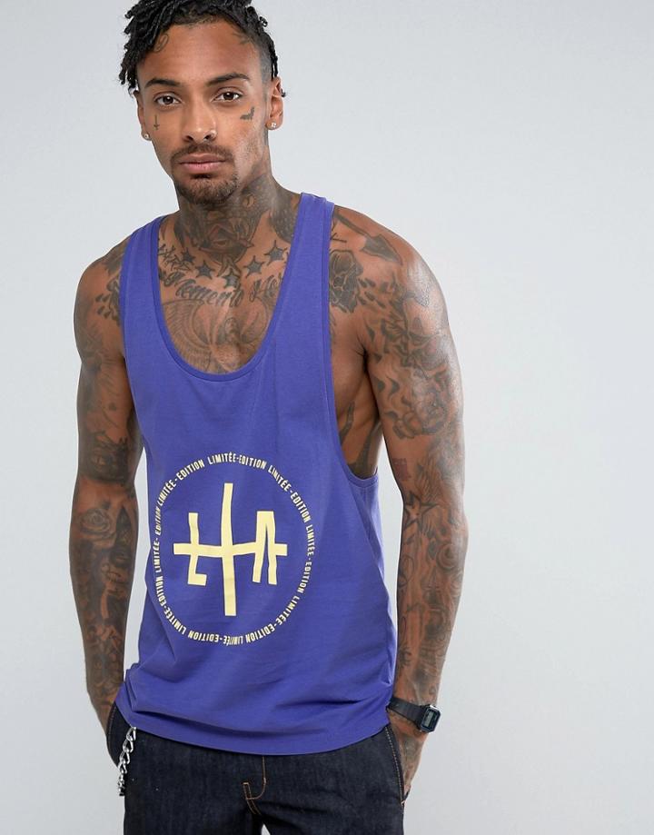 Asos Longline Tank With La Back Print Extreme Racer Back In Purple - Purple